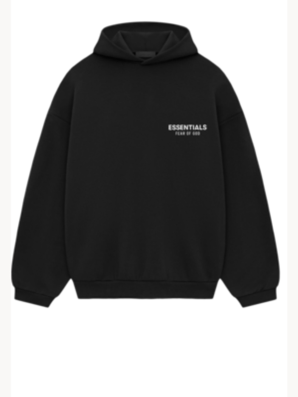 Essentials Black Pullover Hoodie with Chest Logo